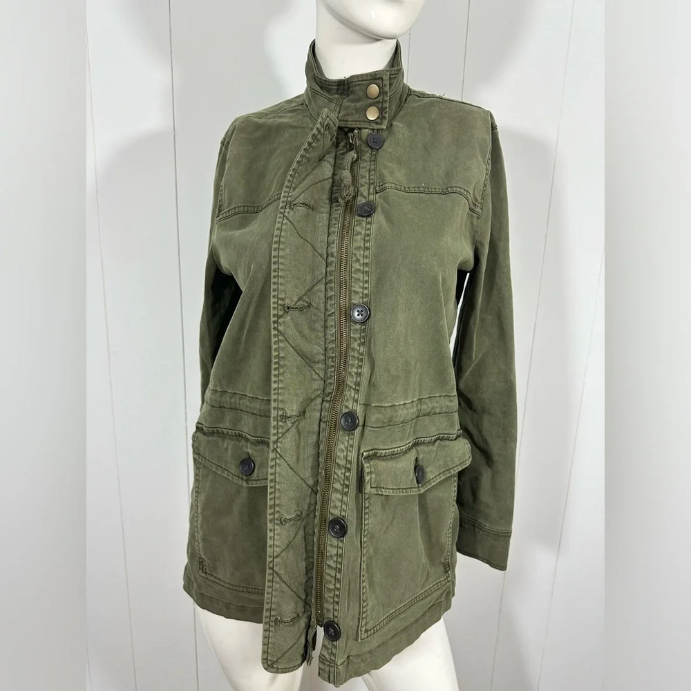 Lucky Brand Military Jacket M Cinched Waist Utility Army Olive Green Zip - Picture 2 of 13